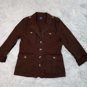 Vintage Jockey Womens Jacket‎ Denim Brown M Button Up Pockets Utility Casual